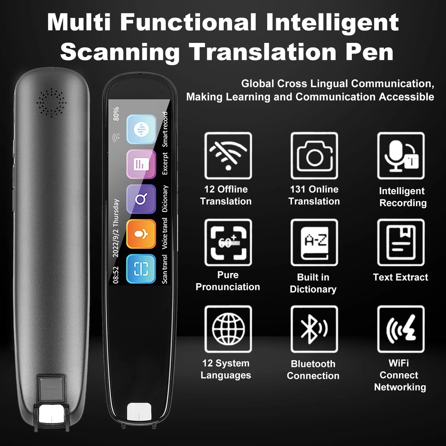 Transform Your Reading Experience with the Smart Translation Scanning Pen - The Ultimate Bluetooth & WiFi Text-to-Speech Reader for Dyslexia, Featuring 131 Language Translation for Students, Travelers, and Professionals
