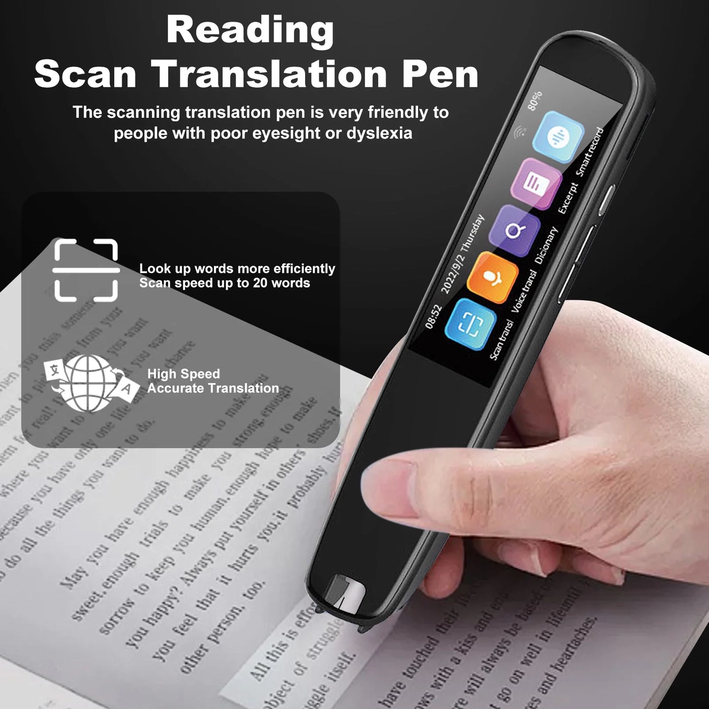 Transform Your Reading Experience with the Smart Translation Scanning Pen - The Ultimate Bluetooth & WiFi Text-to-Speech Reader for Dyslexia, Featuring 131 Language Translation for Students, Travelers, and Professionals