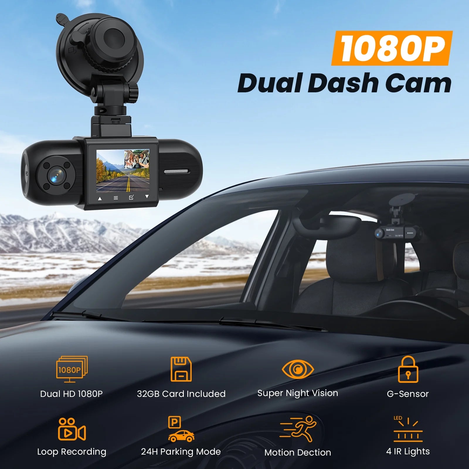Experience Unmatched Safety with the NEXPOW Dual Dash Cam - 1080P Front and Inside Camera with Night Vision, 24-Hour Parking Monitor, and 32GB Card Included